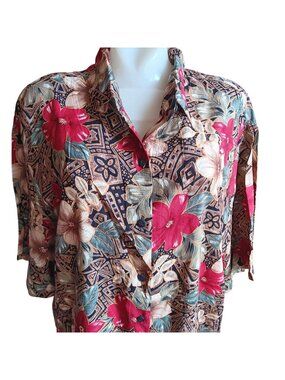 True Vintage 90's Top NEW DS 20W XL Floral Print Padded Shoulder Granny Shirt